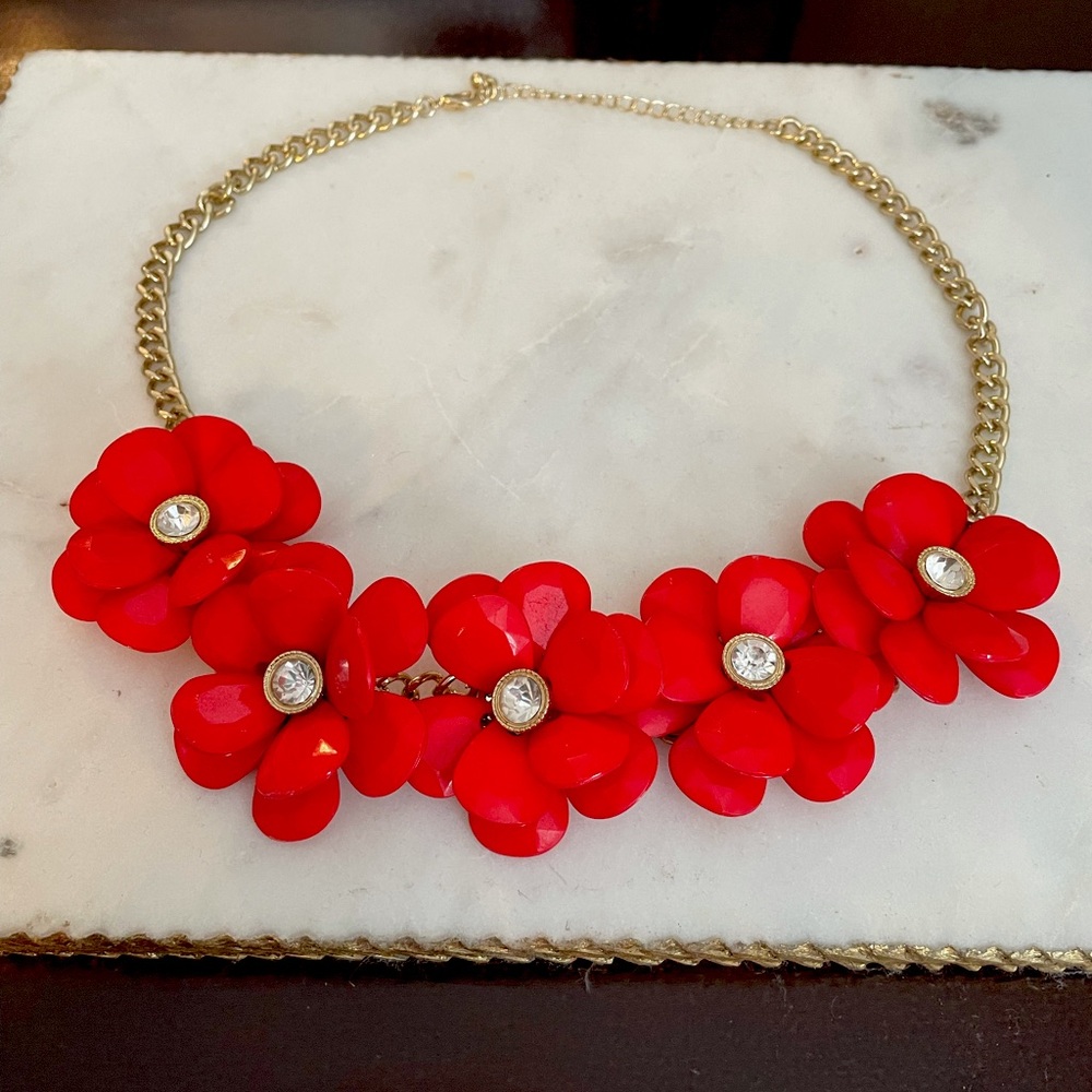 Red flower statement necklace